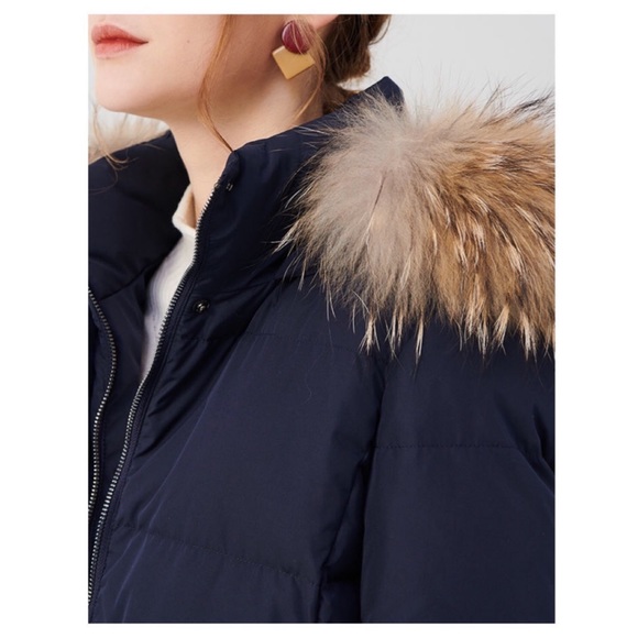 Navy Blue Down Coat with Removable Fur - Picture 3 of 8